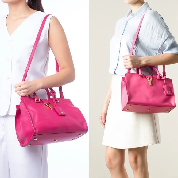 Authentic Yves Saint Laurent pink small cabad tote in smoot calfskin leather - Picture 1 of 15